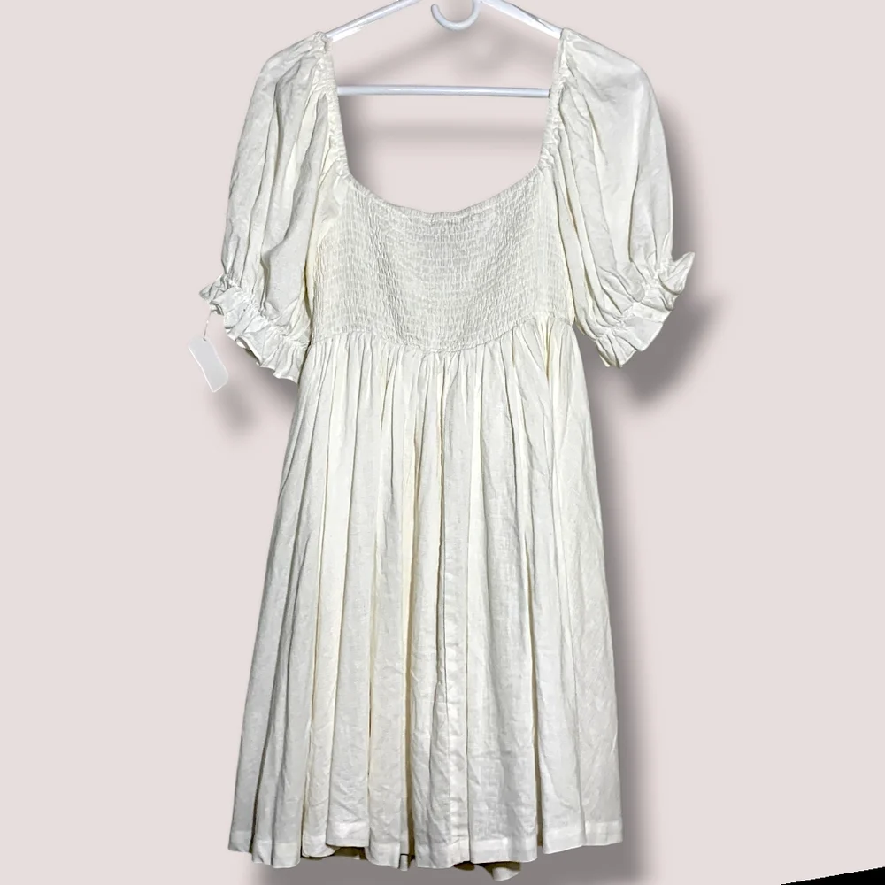 NWT MABLE ARIYA FRONT RIBBON TIED MINI Dress In OFF WHITE SZ L - Picture 4 of 16